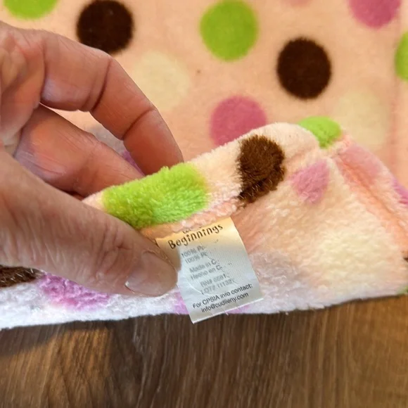 Little Beginnings Pink Polka Dot Baby Blanket Brown Green Soft Security - Picture 2 of 5